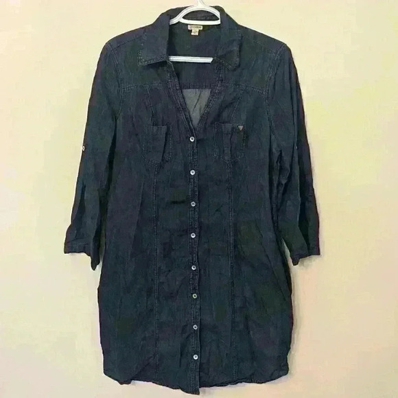 Guess, Button down, jean, mini dress,  Bleu , Size Large, with pocket - Picture 1 of 9